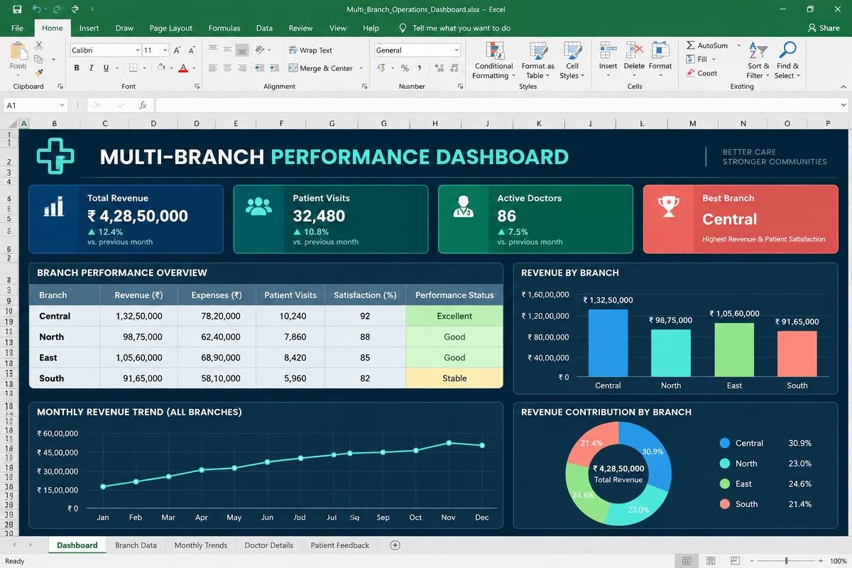 Multi-Branch Performance Dashboard premium spreadsheet dashboard preview