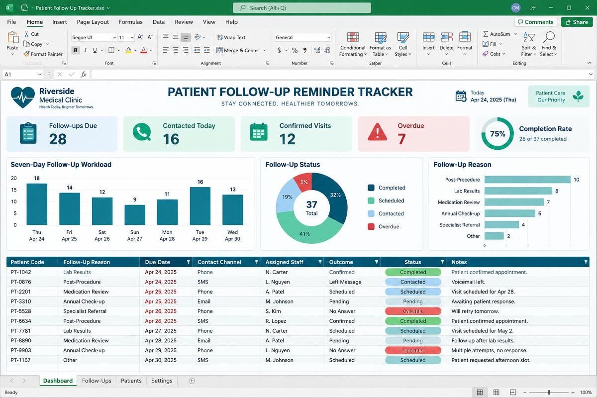 Patient Follow-up Reminder Tracker premium spreadsheet dashboard preview