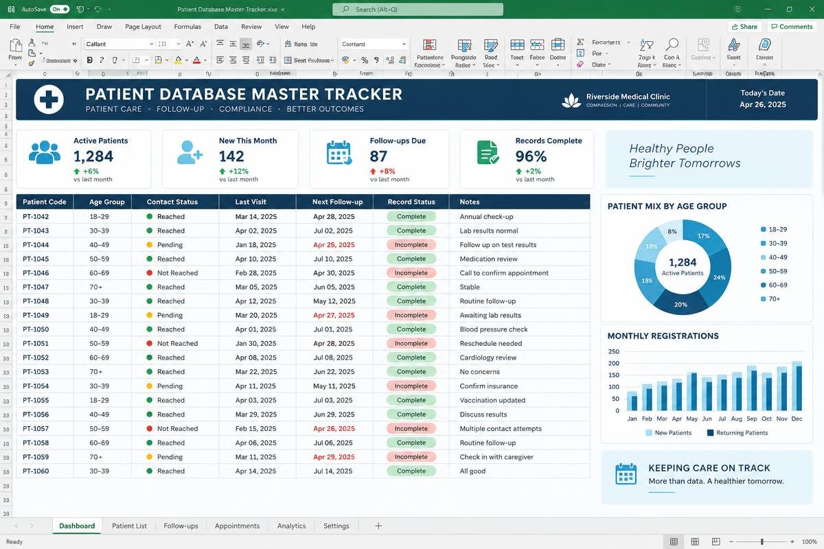 Patient Database Master Tracker premium spreadsheet dashboard preview